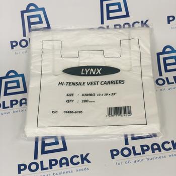 LYNX WHITE VEST PLASTIC CARRIER BAG (13X19X23)