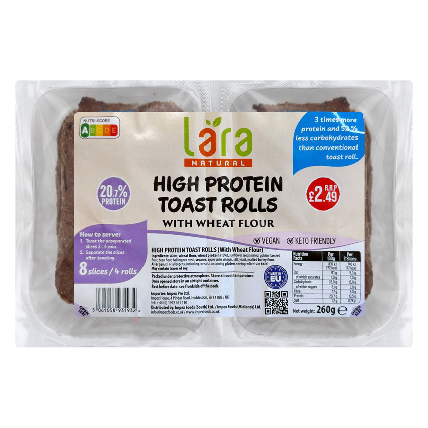 LARA NAT HIGH PROTEIN TOAST ROLLS W WHEAT FLOUR