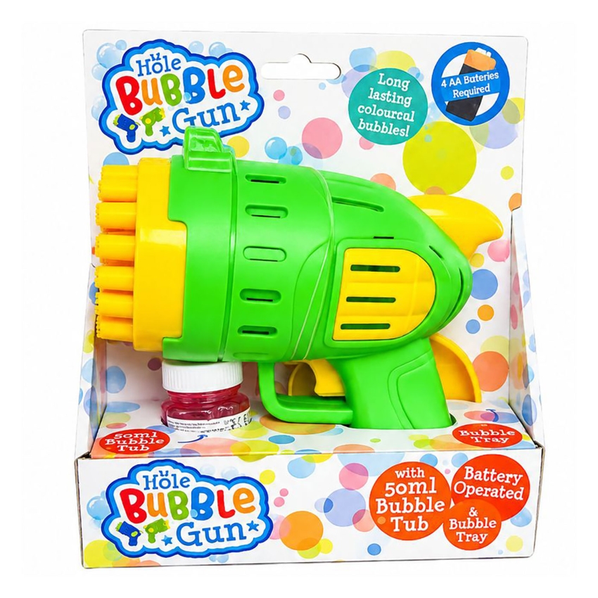 T8 32 HOLE BATTERY OPRTD BUBBLE GUN W BUBBLE SOLTN
